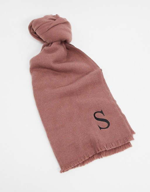 ASOS DESIGN personalised scarf with initial S in pink