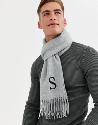 ASOS DESIGN - Personalised standard - Geweven sjaal in grijs met geborduurde S