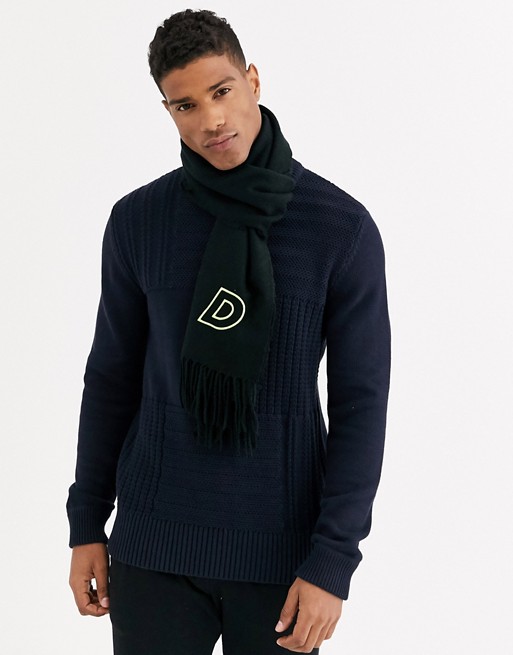 ASOS DESIGN personalised scarf in black with embroidered 'D' inital