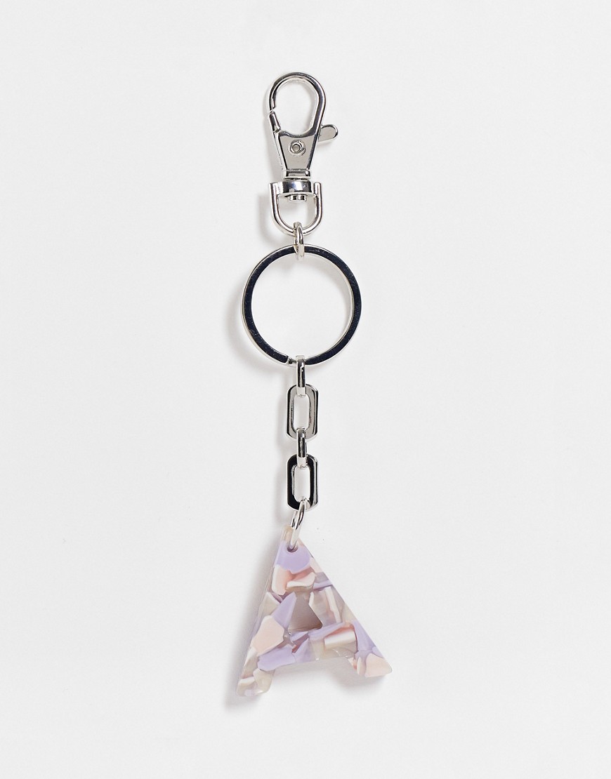 ASOS DESIGN personalized A bag charm in lilac marble-Purple