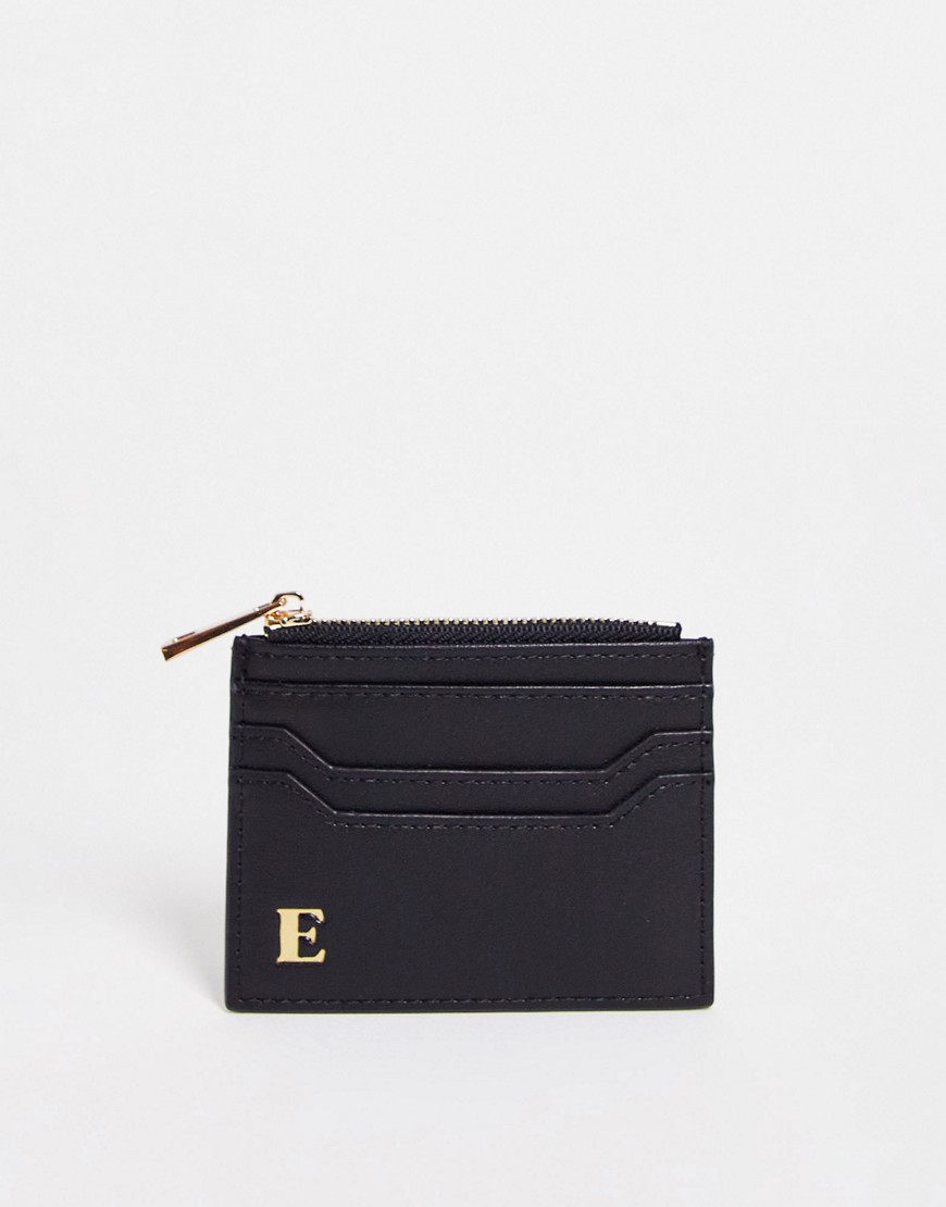 ASOS DESIGN personalized initial E cardholder and wallet in black