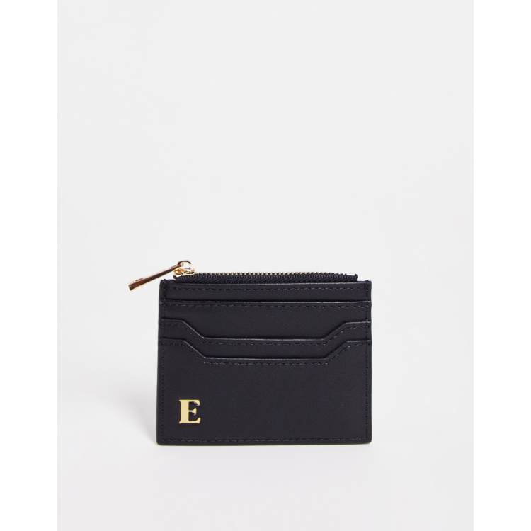 ASOS DESIGN personalized initial E cardholder and wallet in black