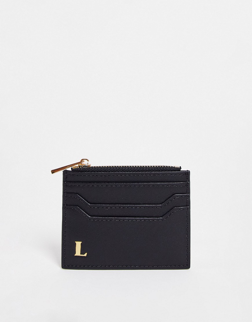 ASOS DESIGN personalized initial L cardholder and wallet in black