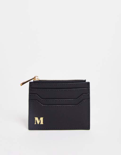 ASOS DESIGN personalized initial M cardholder and wallet in black