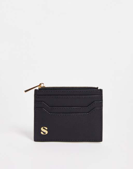 ASOS DESIGN personalized initial S cardholder and wallet in black