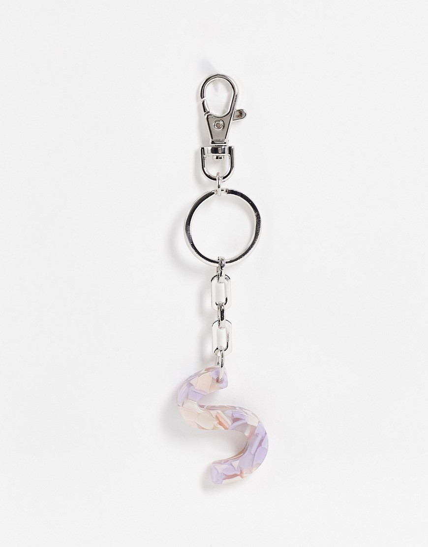 ASOS DESIGN personalized S bag charm in lilac marble-Purple