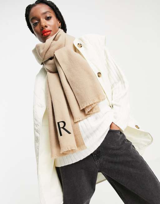 ASOS DESIGN personalized scarf with R initial in stone STONE ASOS