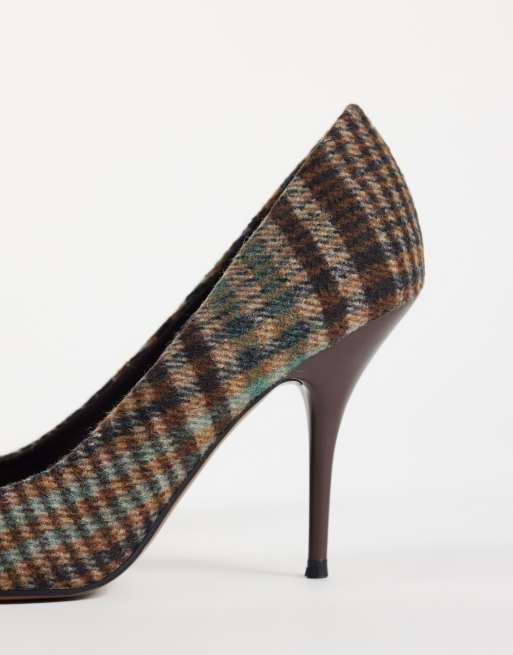 ASOS DESIGN Perth décolleté con tacco alto a stiletto e punta affusolata a quadri, 3 di 4