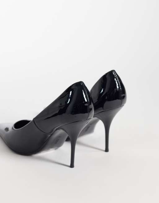 ASOS DESIGN Perth pointed stiletto high heel court shoes in black patent, 4 of 4