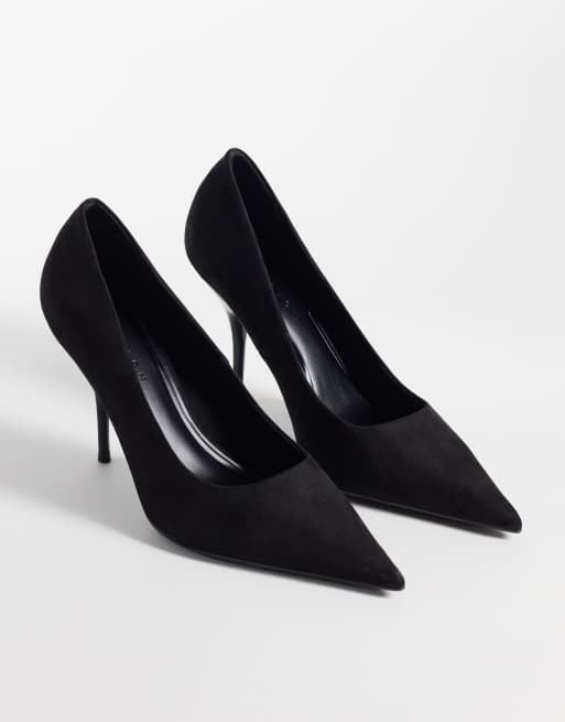 ASOS DESIGN Perth pointed stiletto high heel court shoes in black suedette, 2 of 4