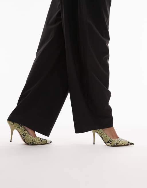 ASOS DESIGN Perth pointed stiletto high heel court shoes in green snake, 4 of 4