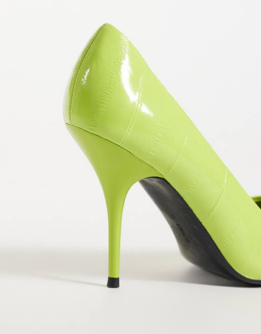 ASOS DESIGN Perth pointed stiletto high heel court shoes in lime croc, 4 of 4