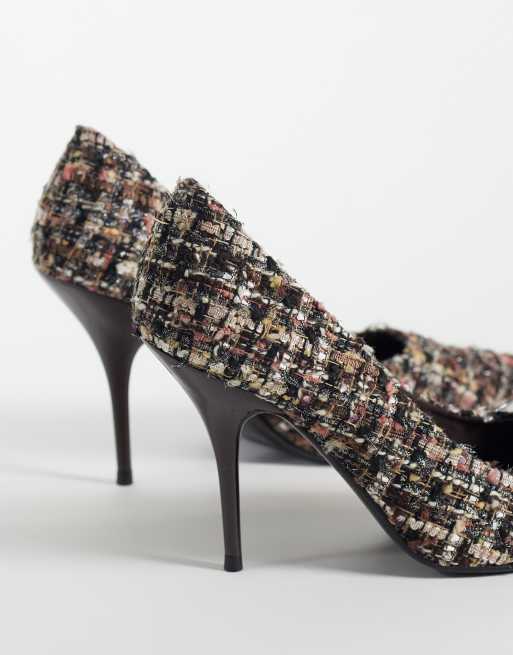 ASOS DESIGN Perth pointed stiletto high heeled pumps in brown bouclé, 3 of 4
