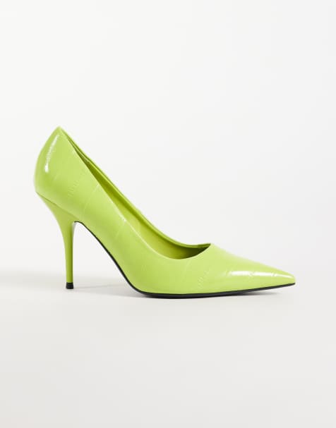 ASOS DESIGN Perth pointed toe high stiletto heel pumps in lime croc - view 1