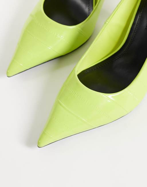 ASOS DESIGN Perth pointed toe high stiletto heel pumps in lime croc, 3 of 4