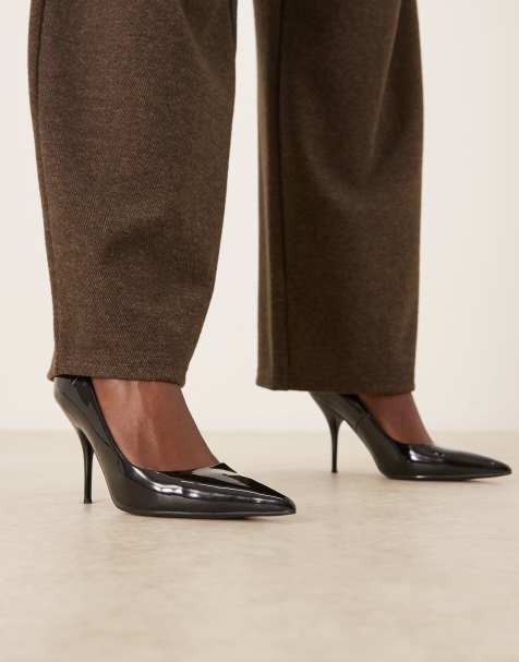 ASOS DESIGN Perth pointed toe stiletto high heel pumps in black patent - view 1