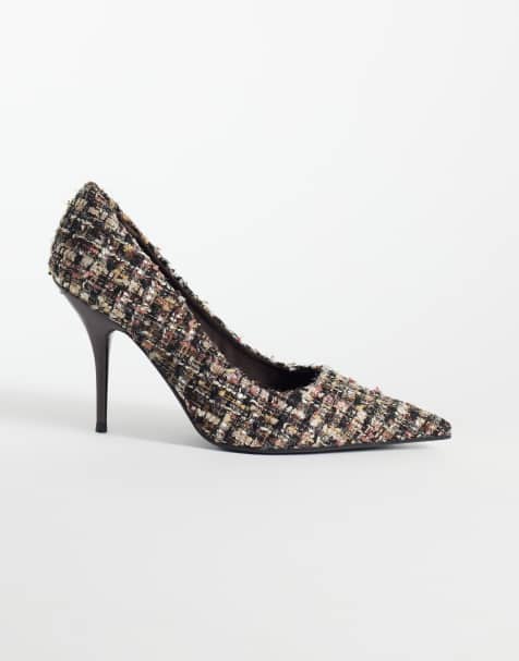 ASOS DESIGN Perth pumps med spids stiletthæl i brun bouclé - view 1