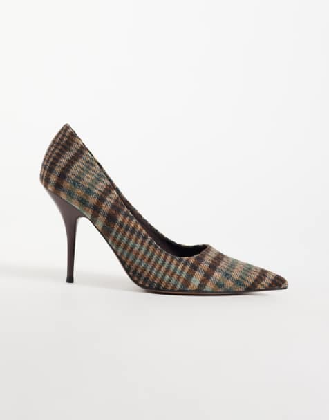 ASOS DESIGN Perth spetsiga stilettklackade pumps i rutigt - view 1