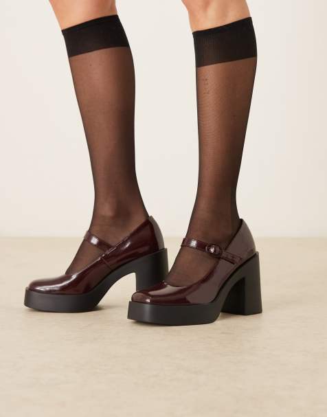 ASOS DESIGN - Peso - Mary Jane schoenen met plateauzool en hoge hak in hoogglanzend bordeauxrood - view 1