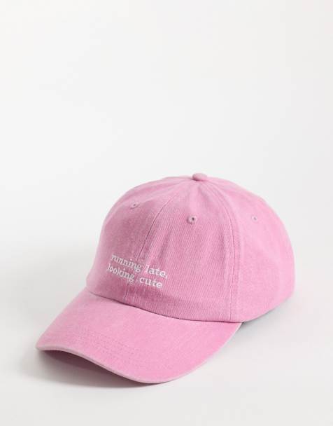 ASOS DESIGN - Pet met 'Running Late'-slogan in roze met wassing - view 1