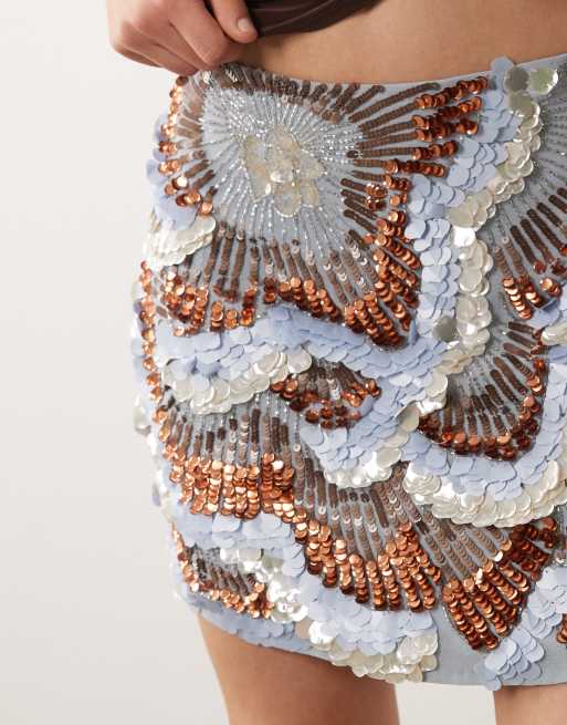 ASOS DESIGN petal embellishment mini skirt in lilac and copper, 5 of 5
