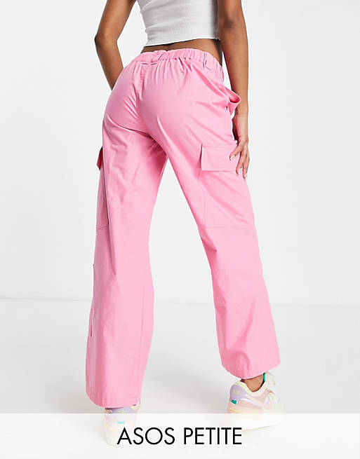 ASOS DESIGN Petite 00s low rise cargo pants in pink