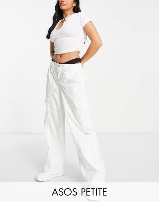Asos Design Petite 00s Low Rise Cargo Pants In White In White