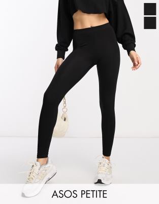 Asos Petite Asos Design Petite 2 Pack Leggings In Black