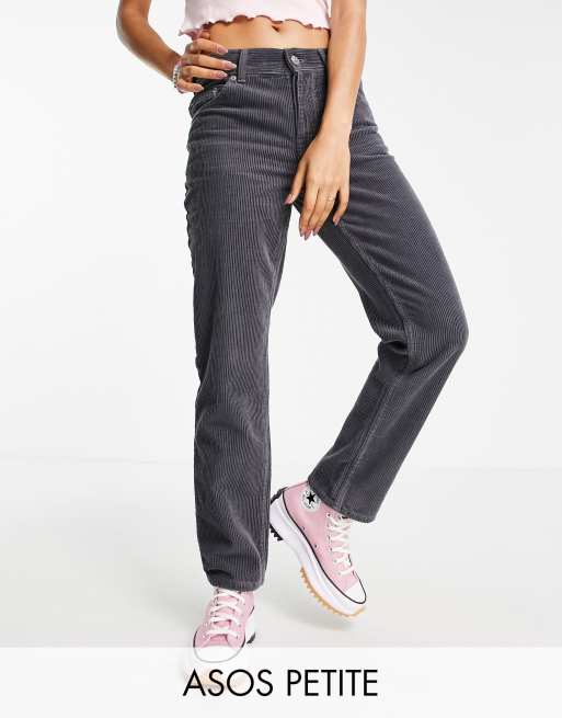 ASOS DESIGN Petite - 90s jeans van corduroy met rechte pijpen en halfhoge taille in graniet