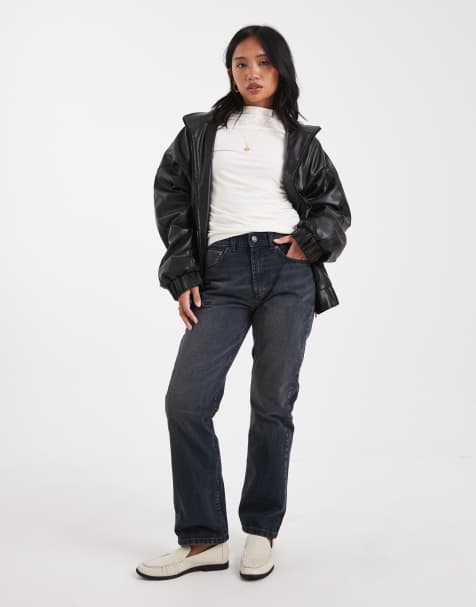 ASOS DESIGN Petite 90s straight jeans in blue black 