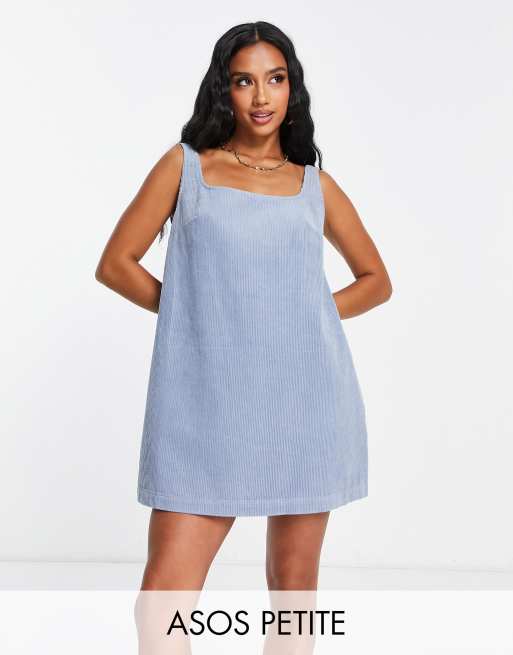 ASOS DESIGN Petite a line cord pinny dress in blue ASOS