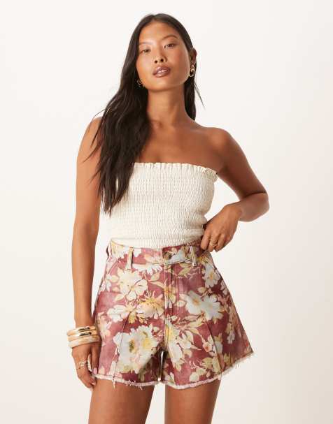 ASOS DESIGN Petite a line short in red floral print - view 1