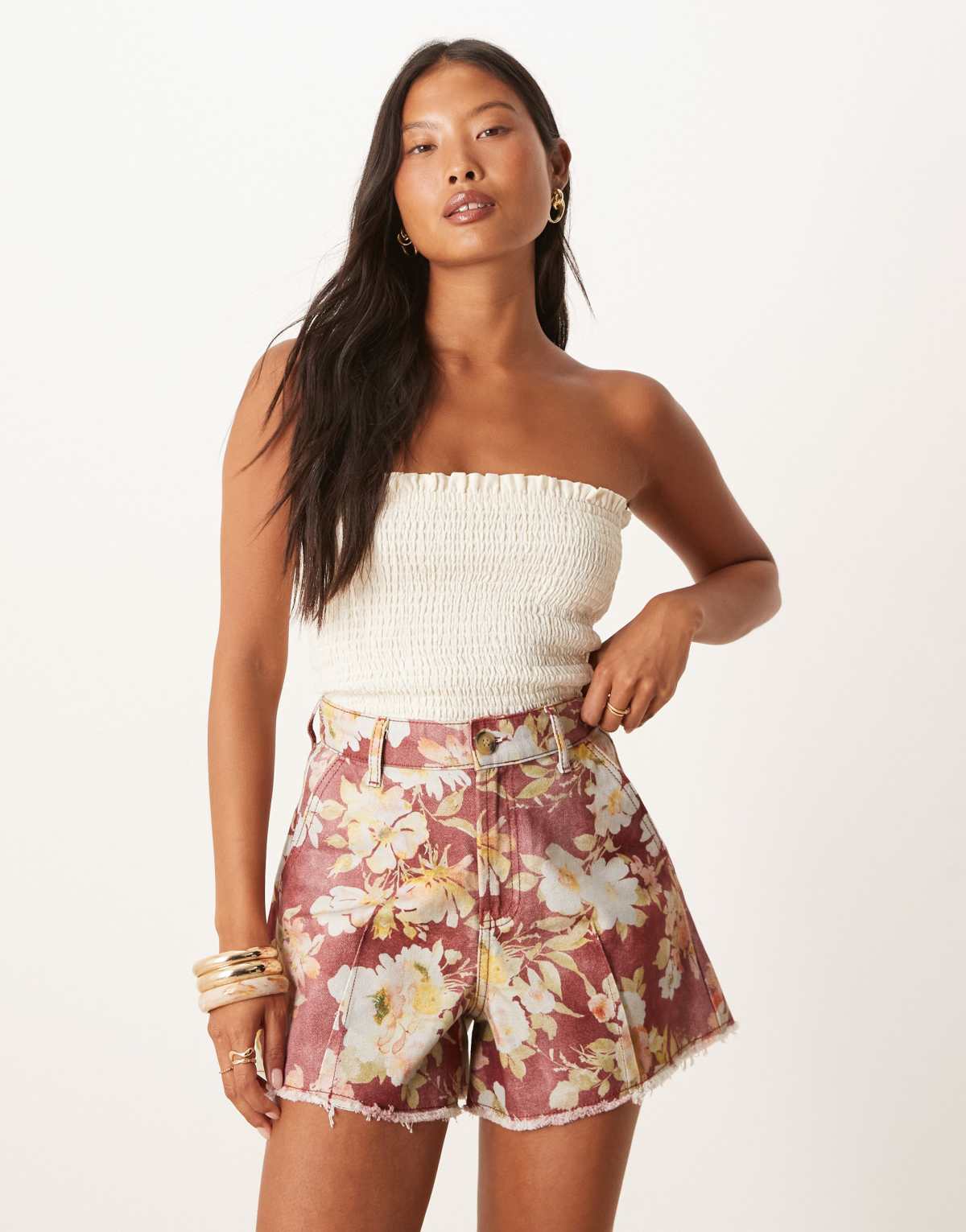 ASOS DESIGN Petite a line short in red floral print