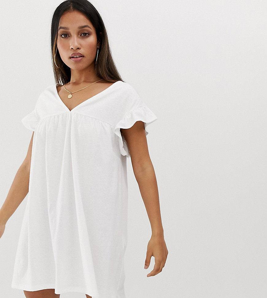 ASOS DESIGN Petite - Aangerimpelde, omkeerbare mini-jurk van slubkatoen-Wit