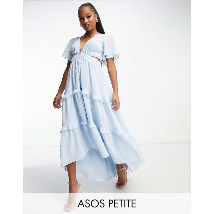 ASOS DESIGN Petite angel sleeve plunge dobby tiered maxi dress