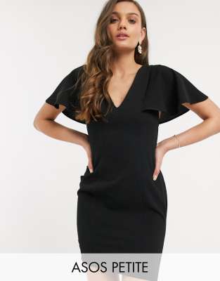 black v neck shift dress with sleeves