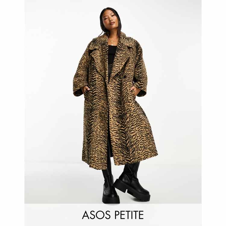 ASOS DESIGN Petite animal print formal coat in brown