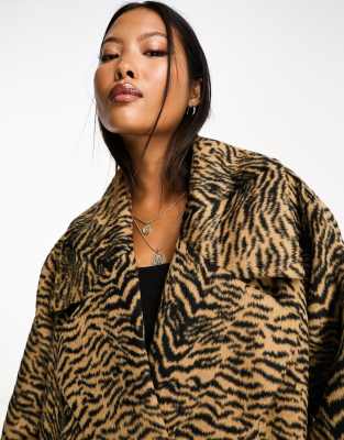 ASOS DESIGN Petite animal print formal coat in brown