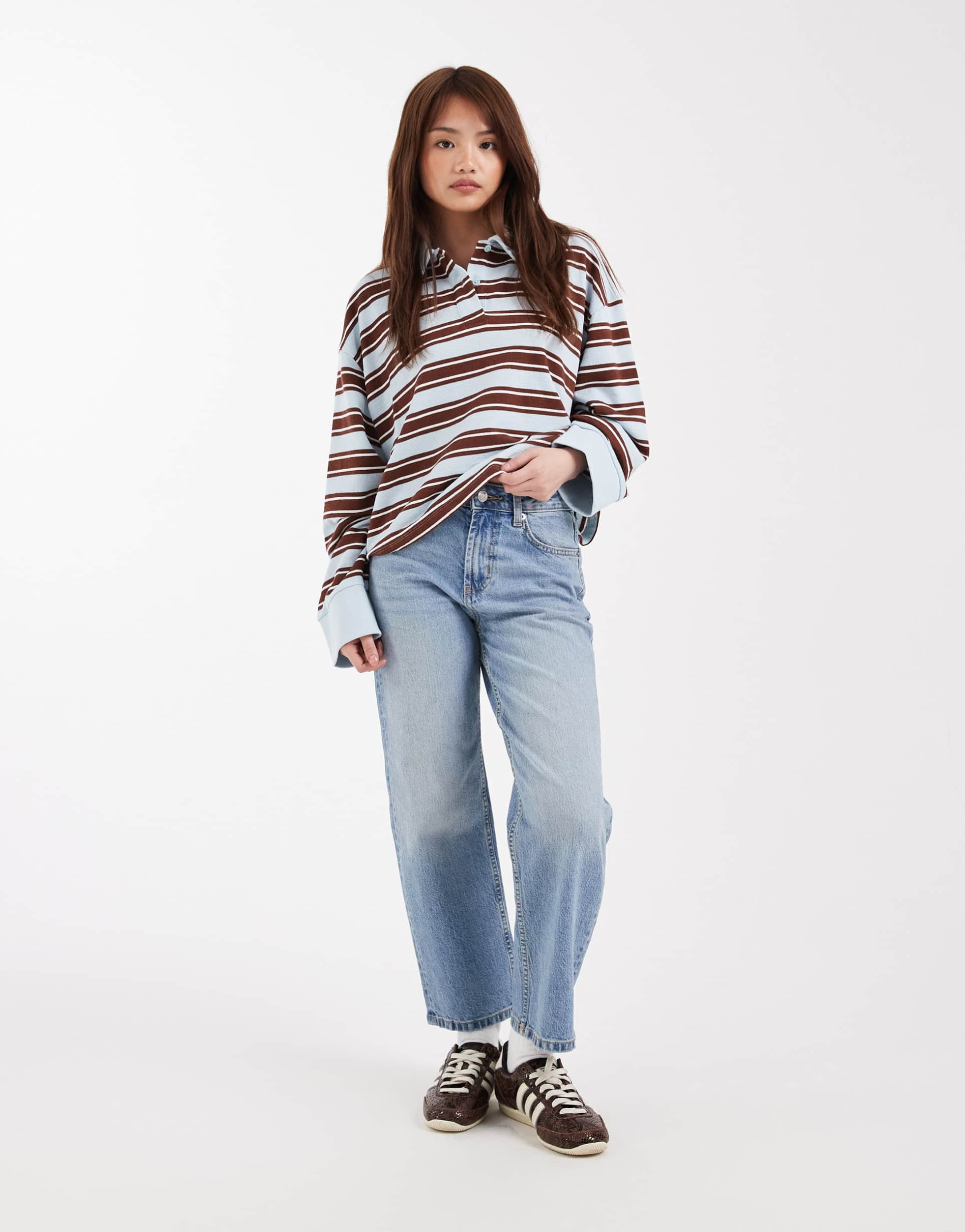 asos design petite ankle grazer comfort stretch straight leg jeans in authentic mid blue