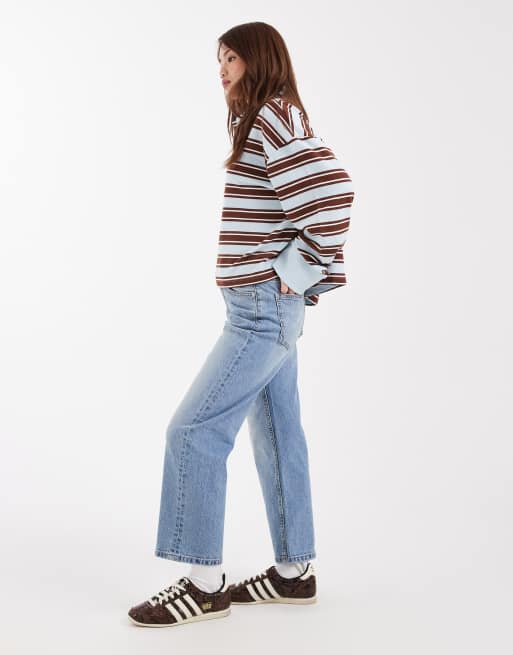 ASOS DESIGN Petite ankle grazer comfort stretch straight leg jeans in authentic mid blue, 2 of 5