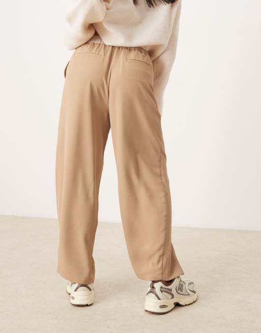 ASOS DESIGN Petite ankle grazer pull on trousers with contrast waist in camel, 2 of 5