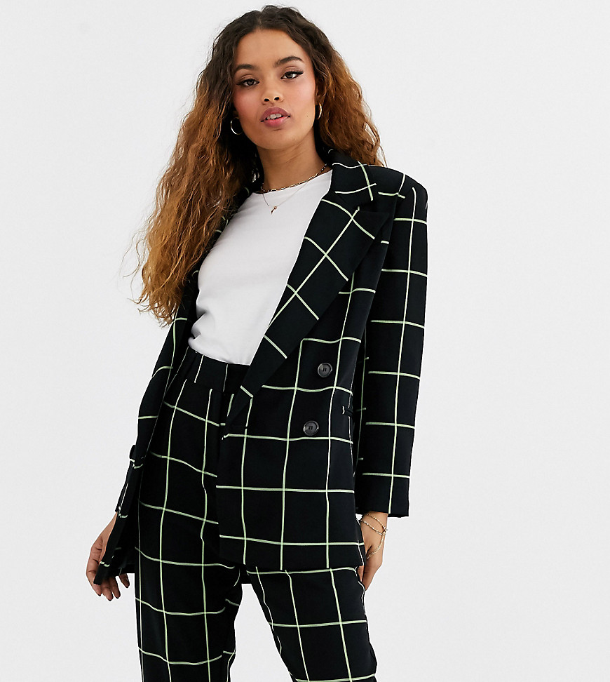 ASOS DESIGN Petite – Anzug-Blazer mit Gitterkaros in Neon-Mehrfarbig
