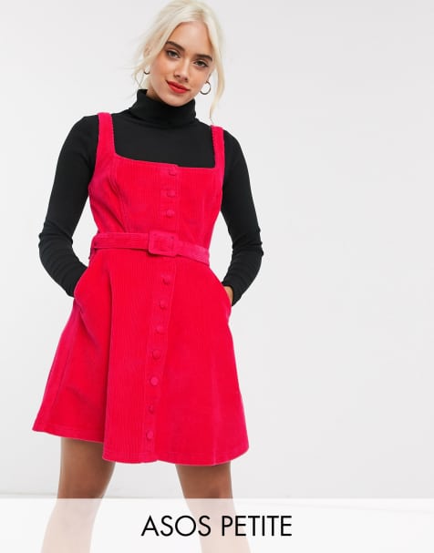 ASOS DESIGN Petite – Ärmelloses Cord-Skaterkleid in Himbeere