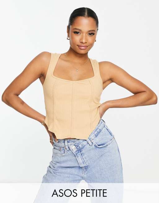 ASOS DESIGN Petite – Ärmelloses Korsett-Oberteil in Stein mit extrem weitem Ausschnitt