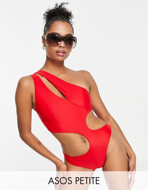 Red One Shoulder Cut Out Swimsuit