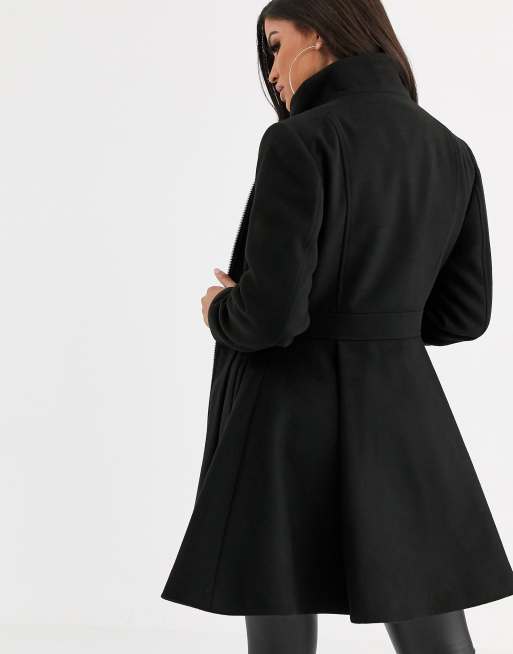 Asos Design Petite Ausgestellter Mantel In Schwarz Mit Reissverschluss Asos