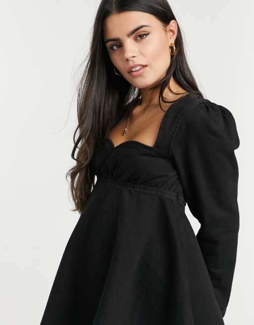 ASOS DESIGN Petite - Babydoll jurk van denim in zwart, 3 van 4