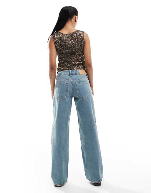 ASOS DESIGN Petite baggy wide leg jeans in pale vintage blue 