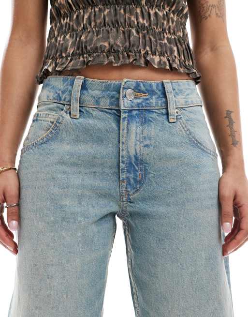 ASOS DESIGN Petite baggy wide leg jeans in pale vintage blue 