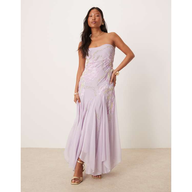 open lace back dress Astr The Label Women's Estefany Floral-print Strapless Maxi Dress - Pink Floral